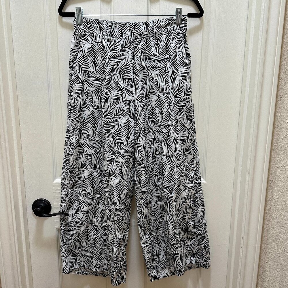 Nicole Miller New York 100% Linen Pant Women's Size S Wide Leg Cropped Coastal